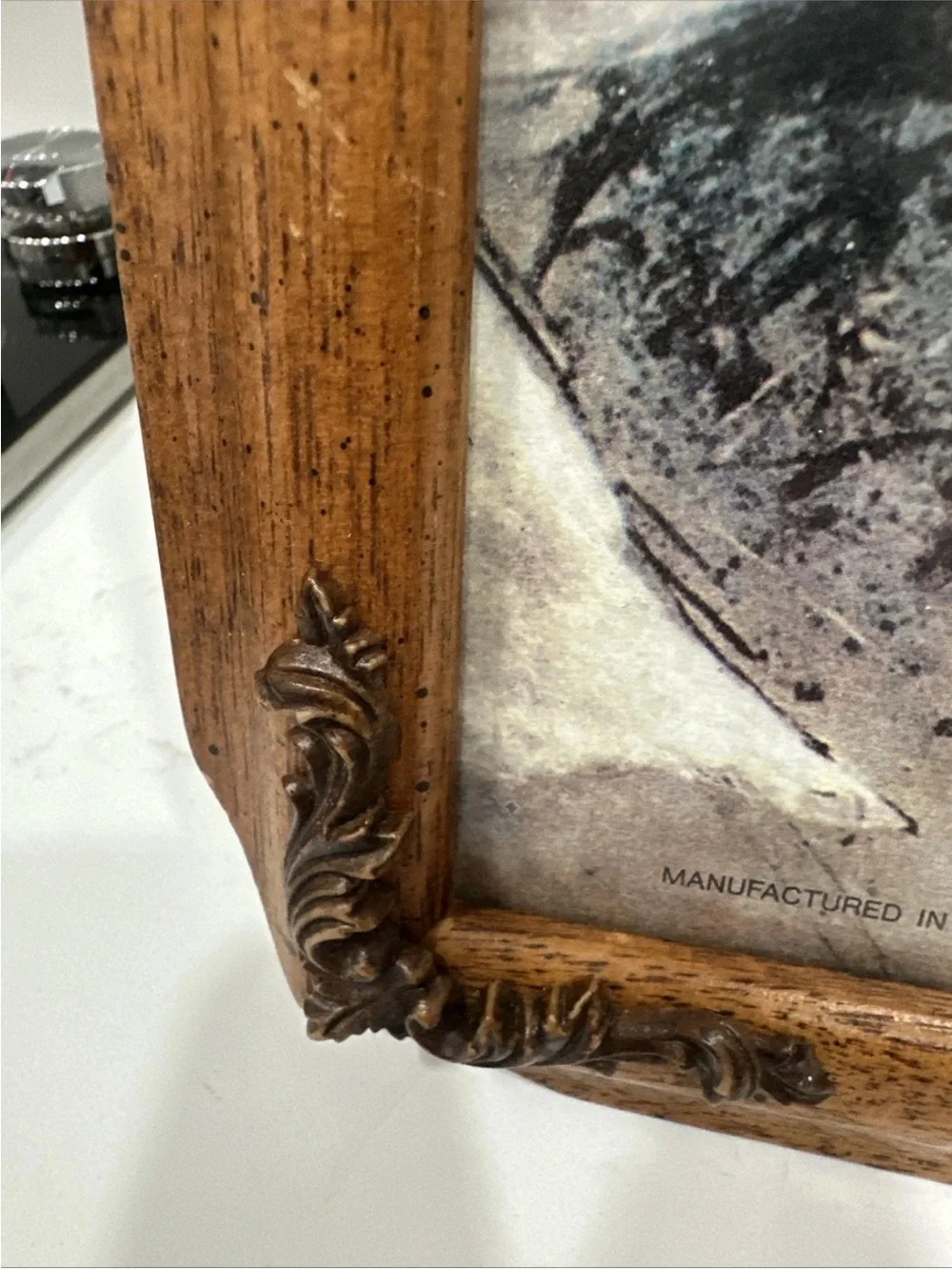 Vintage Wood Frame With Corner Embellishments Wood Back Holds An 8” X 10” Pic
